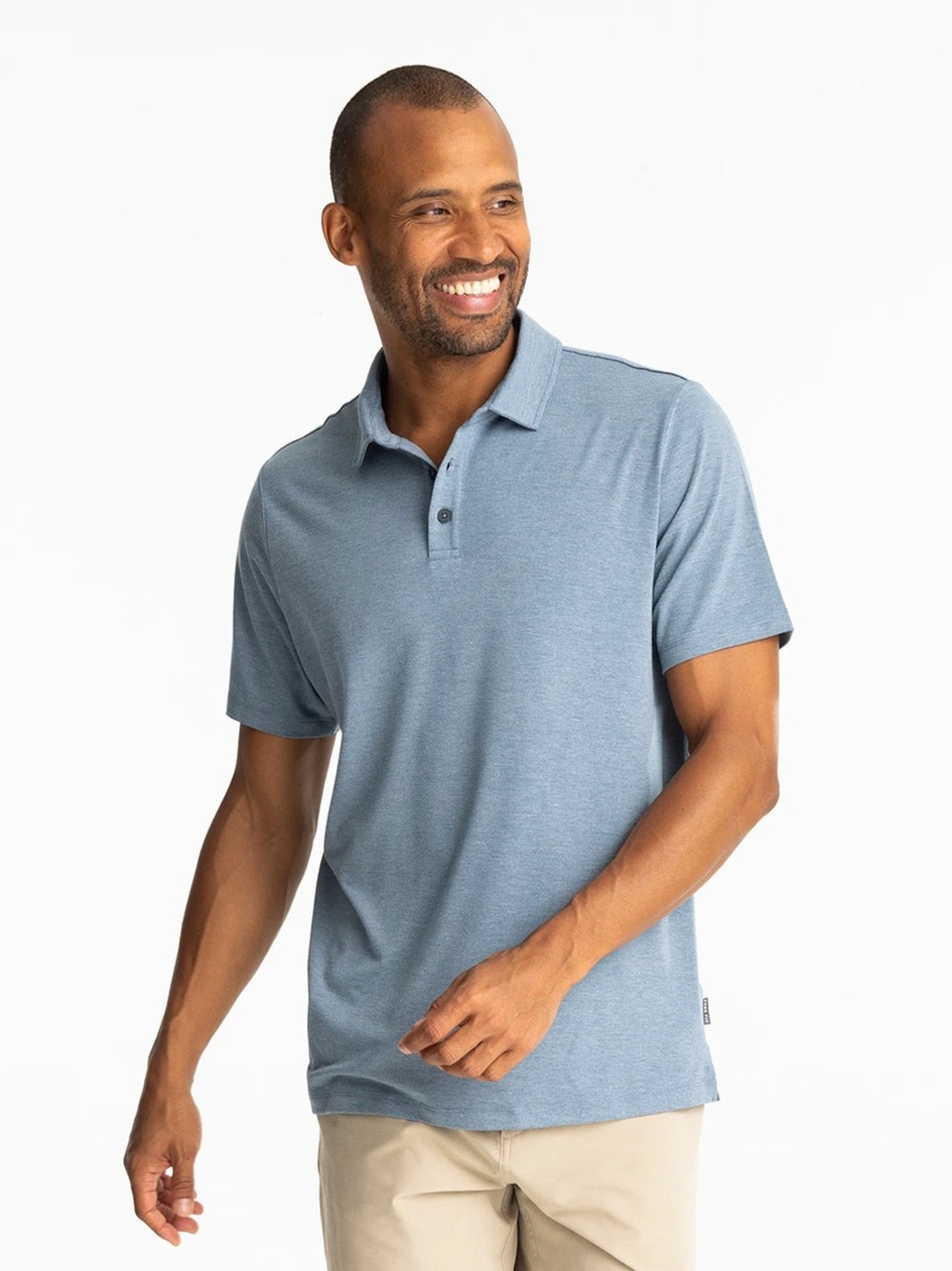 Free Fly Apparel Men's Bamboo Flex‎ Polo in Heather Deepwater Steele Blue LG